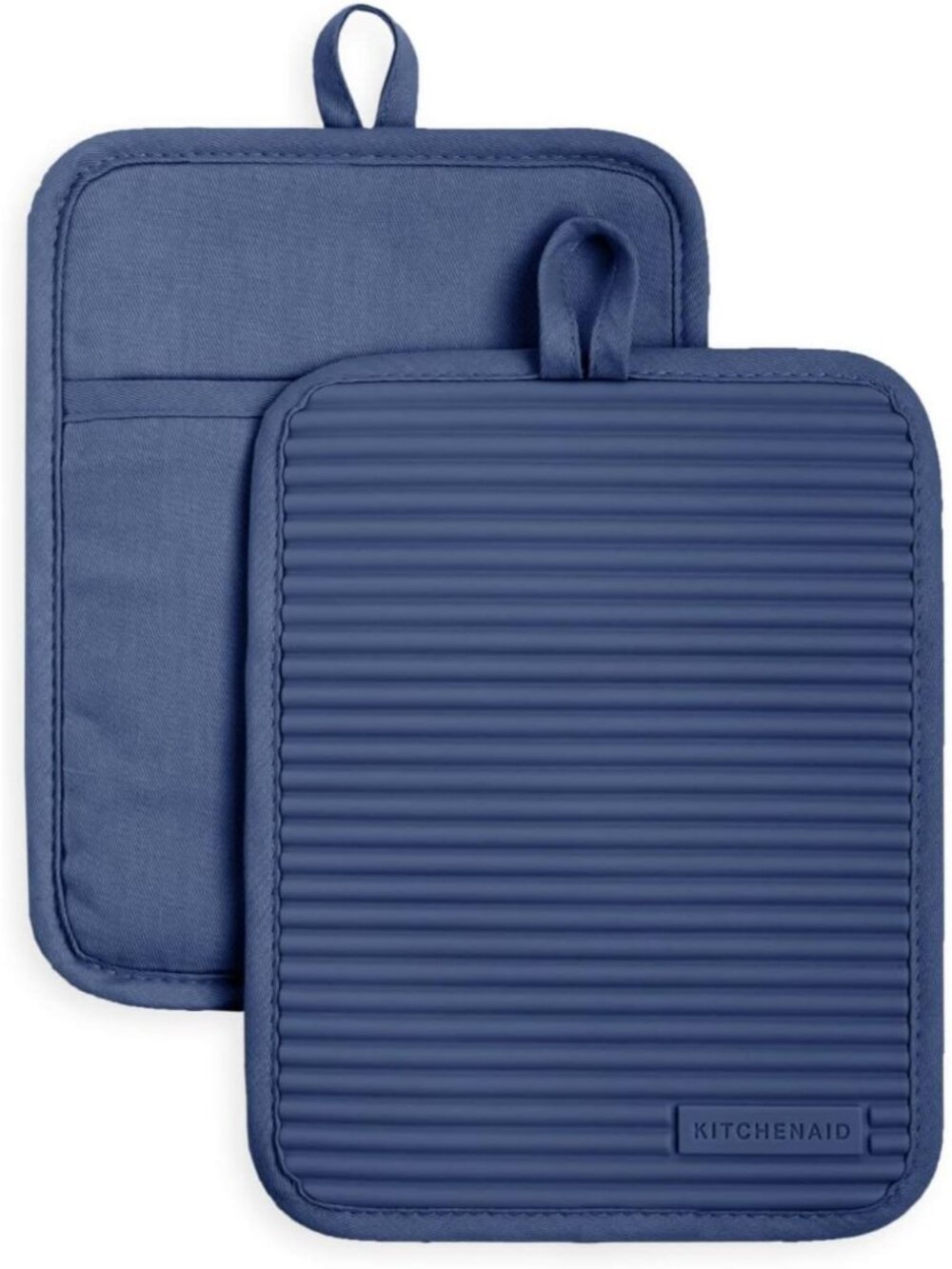 Ribbed Soft Silicone Pot Holder 2-Pack Set, Blue Willow, 7"x9"